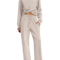 Women's Cozy 2-Piece Lounge Set: Cropped Sweatshirt & Wide Leg Pants