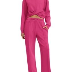 Cozy Women's Lounge Set with Twist Front Cropped Sweatshirt
