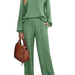 Women's Long Sleeve Sweatsuit Set with Wide Leg Pants