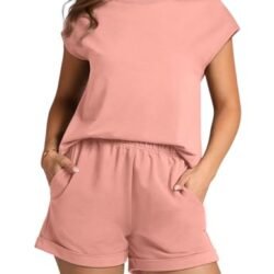 Women's Casual Summer Lounge Set: Cap Sleeve Top & Elastic Waist Shorts