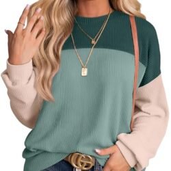 Women's Fall 2024 Color Block Long Sleeve Knitted Tunic Top