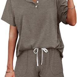 Women's Button Down Top and Shorts Lounge Set with Pockets