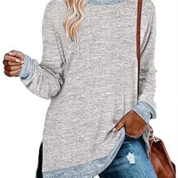WELINCO Women's Color Block Long Sleeve Tunic Tops Crewneck Pullovers