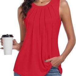 syoss Women's Summer Tank Tops Pleated Round Neck Sleeveless Trendy Tops for Women Dressy Casual