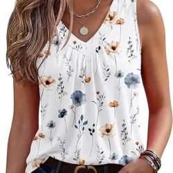 Zeagoo Womens Tank Tops Summer Sleeveless Loose Fit Tops V Neck Pleated Shirts Basic Tees Dressy Casual Trendy Clothes