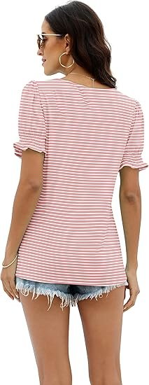 Tops for Women Summer Casual Ruffle Trim Sleeve Square Neck T Shirts - Image 2