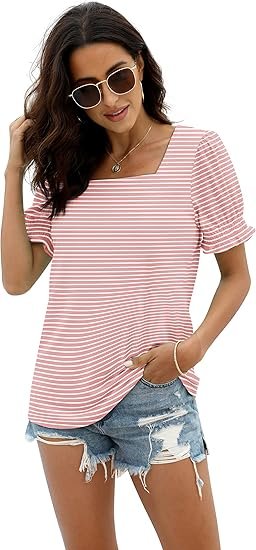 Tops for Women Summer Casual Ruffle Trim Sleeve Square Neck T Shirts - Image 4