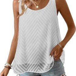 Womens Tank Tops Flowy Sleeveless Summer Boho Tank Top for Women Casual Crewneck Strap Lace Camisole Shirts