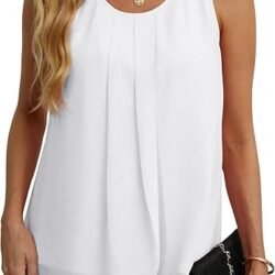 IWOLLENCE Womens Summer Tank Tops Sleeveless Chiffon Double Layers Blouse Loose Round Neck Casual Shirts
