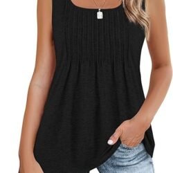 Zeagoo Women's Summer Tank Tops 2026 Pleated Square Neck Loose Fit Casual Flowy Tunic Sleeveless Shirts
