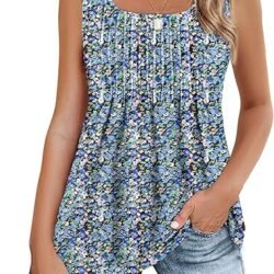Zeagoo Women's Summer Tank Tops 2026 Pleated Square Neck Loose Fit Casual Flowy Tunic Sleeveless Shirts