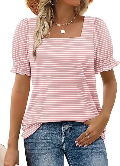 Tops for Women Summer Casual Ruffle Trim Sleeve Square Neck T Shirts - Image 3