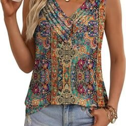 Zeagoo Womens Tank Tops 2026 Summer Sleeveless Loose Fit Tops V Neck Pleated Trendy Fashion Business Casual Shirts