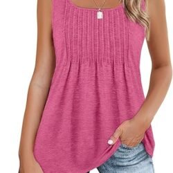 Zeagoo Women's Summer Tank Tops 2026 Pleated Square Neck Loose Fit Casual Flowy Tunic Sleeveless Shirts